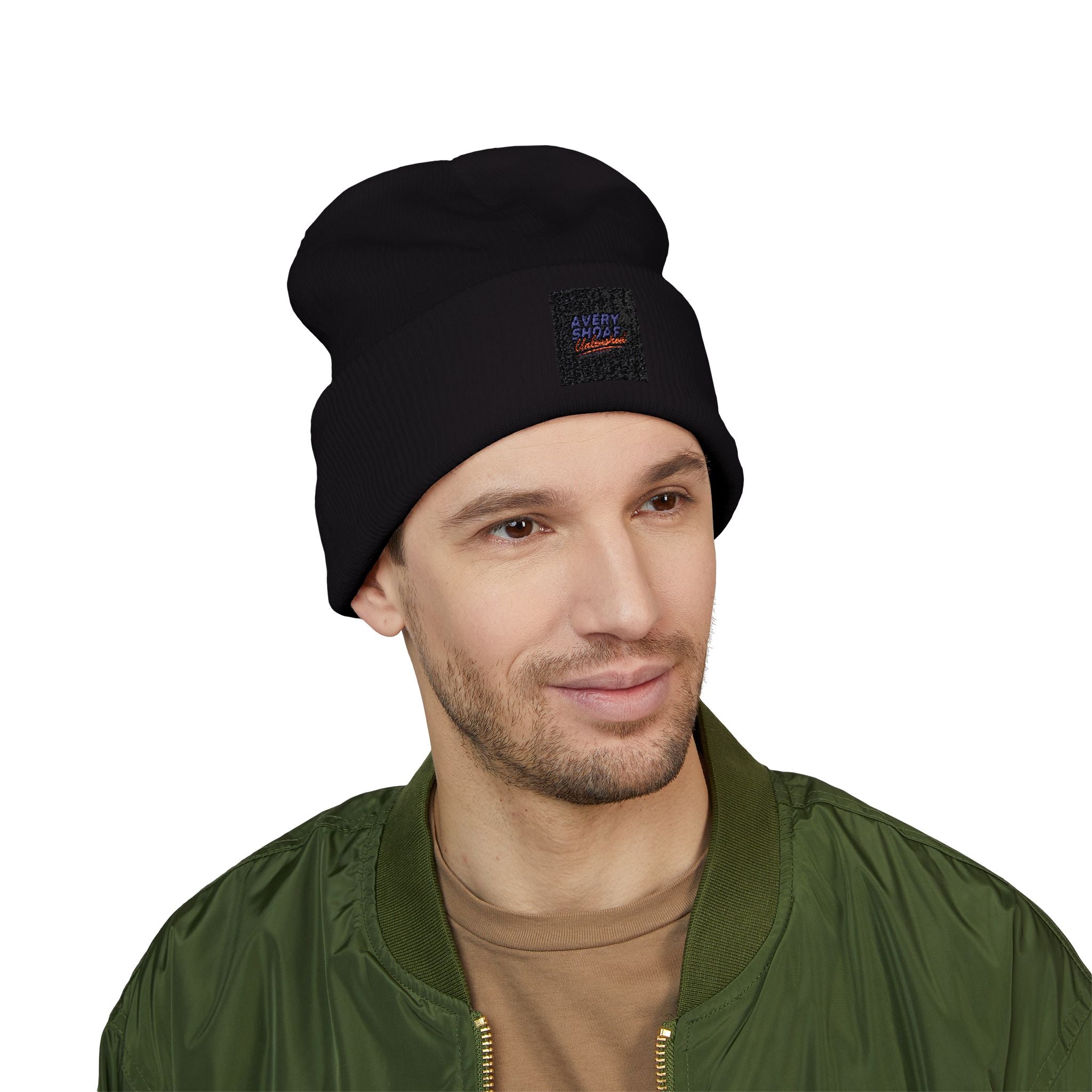 Embroidered Classic Cuffed Beanie — Minimal Night Sky Patch