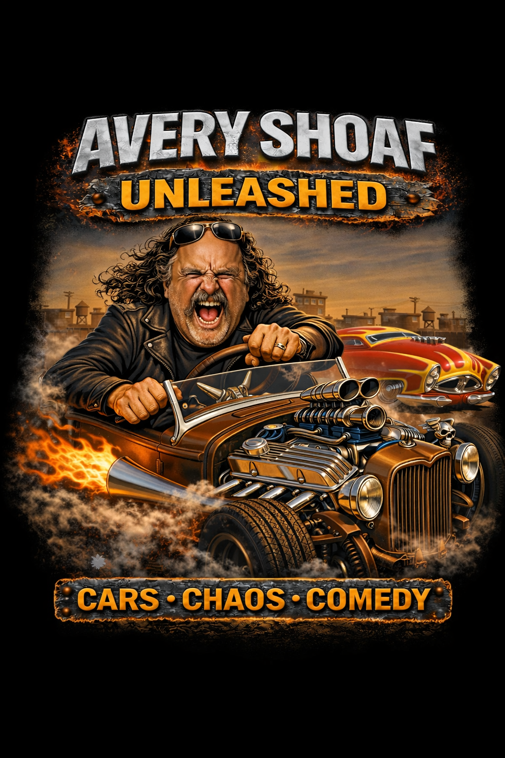 NEW: Official Avery Shoaf Unleashed T-Shirt — Cars, Chaos & Comedy Hot Rod Graphic Tee