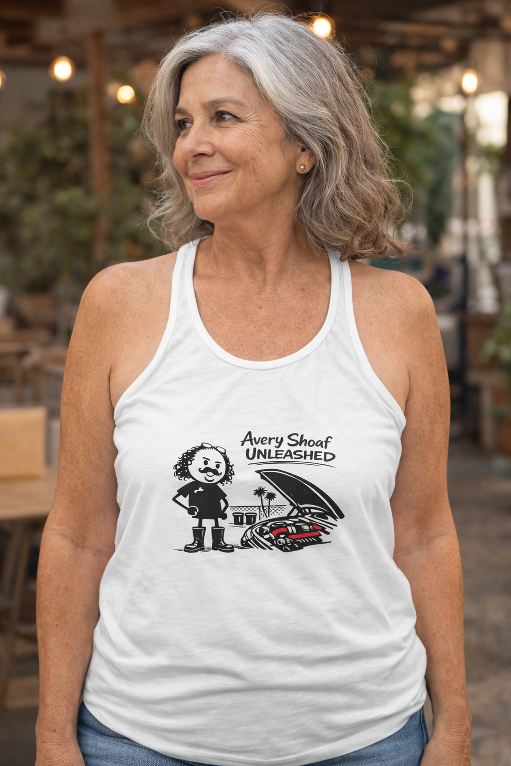 Cute Camper Graphic Tank — "Away Sheep Unleashed" Women's Racerback