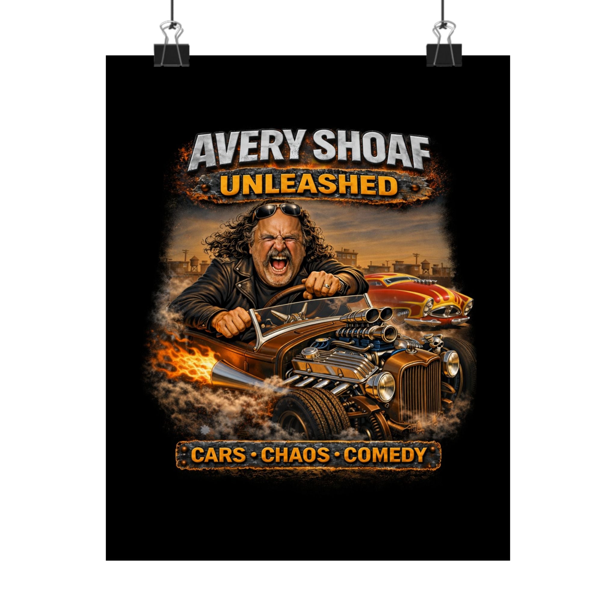 Poster — Avery Shoaf Unleashed: Cars • Chaos • Comedy Matte Vertical Poster