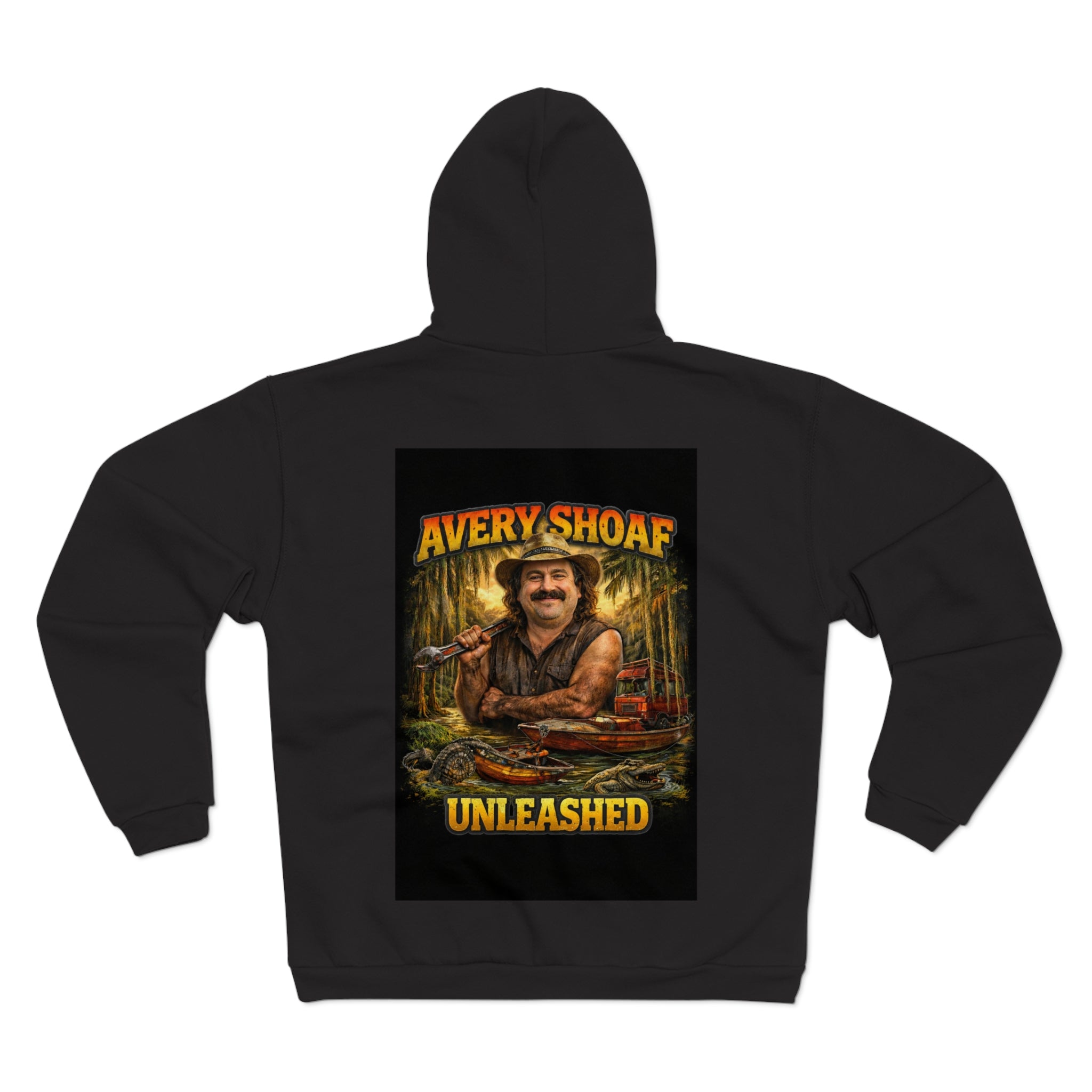 Avery Shoaf Unleashed Zip Hoodie — Retro Fisherman Graphic Hooded Sweatshirt